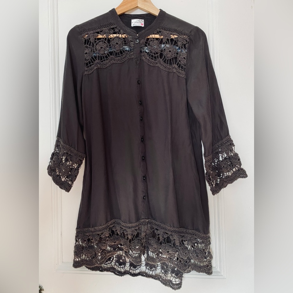 Intimately Free People Crochet Detail Button Down Top